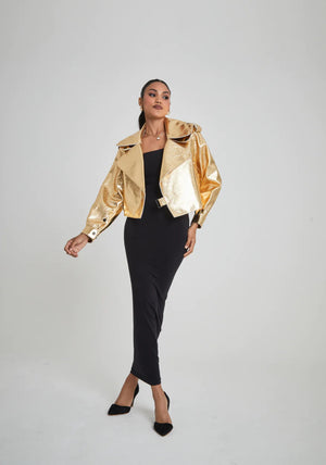 Jane & Tash Oversized Leather Jacket in Gold
