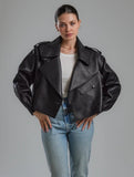 Jane & Tash Oversized Leather Jacket in Black