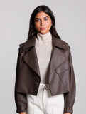 Jane & Tash Oversized Leather Jacket in Brown