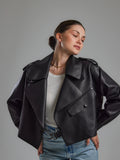 Jane & Tash Oversized Leather Jacket in Black