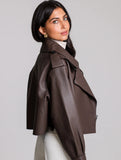Jane & Tash Oversized Leather Jacket in Brown