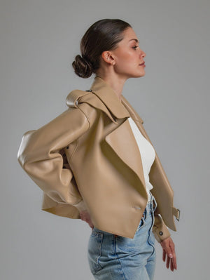 Jane & Tash Oversized Leather Jacket in Nude
