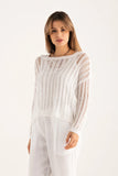 120% Lino Open-Knit Long-Sleeved Sweater in White