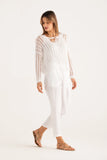 120% Lino Open-Knit Long-Sleeved Sweater in White