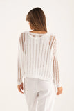 120% Lino Open-Knit Long-Sleeved Sweater in White