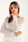 120% Lino Open-Knit Long-Sleeved Sweater in White