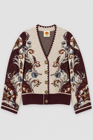 Farm Rio Millena Burgundy Knit Cardigan in Multi