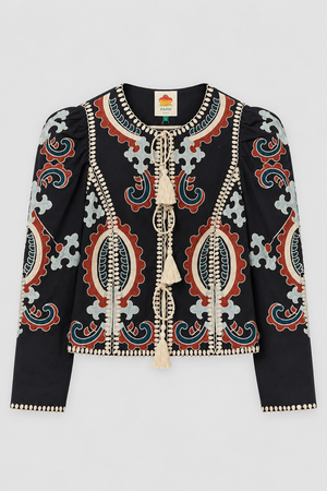 Farm Rio Fantasy Long Sleeve Top in Black