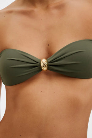 Malina Leana Gold Embellished Bandeau Bikini And Bottoms in Olive