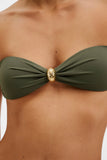 Malina Leana Gold Embellished Bandeau Bikini And Bottoms in Olive
