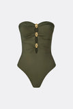 Malina Milea Gold Embellieshed Bandeau Swimsuit in Olive