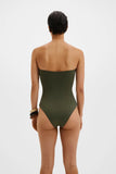 Malina Milea Gold Embellieshed Bandeau Swimsuit in Olive