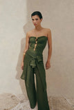 Malina Milea Gold Embellieshed Bandeau Swimsuit in Olive