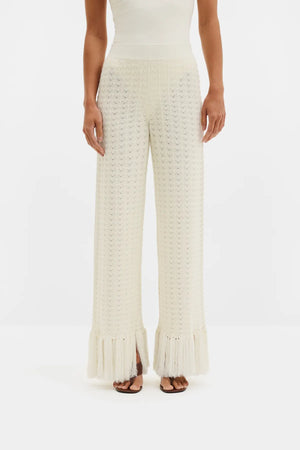 Malina Alycia Knitted Fringe Pants in White