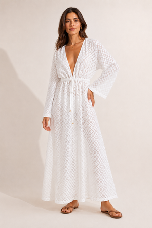 Seafolly Gathered Lace Cover Up in White