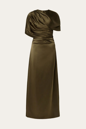 Malina Cassia Detachable Cape Maxi Dress in Olive