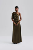 Malina Cassia Detachable Cape Maxi Dress in Olive