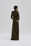 Malina Cassia Detachable Cape Maxi Dress in Olive