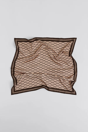 Malina Silk Twill Monogram Scarf in Beige