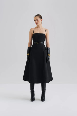 Malina Calista Exaggerated Hip Midi Dress in Black