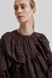 Second Female Fria Frill Blouse in Chocolate