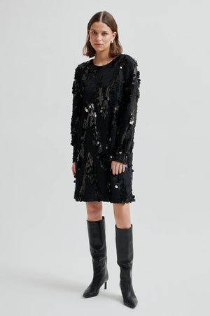 Second Female Glimmer Simple Dress in Black