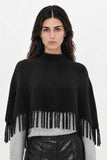 Berenice Marmo Fringe Poncho in Black