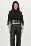 Berenice Marmo Fringe Poncho in Black