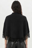 Berenice Marmo Fringe Poncho in Black