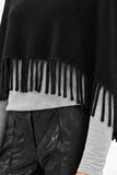 Berenice Marmo Fringe Poncho in Black