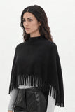 Berenice Marmo Fringe Poncho in Black