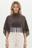Berenice Marmo Fringe Poncho in Brown