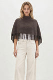 Berenice Marmo Fringe Poncho in Brown