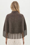 Berenice Marmo Fringe Poncho in Brown