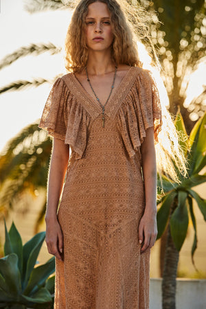 Faune Sofia Lace Dress in Coffee