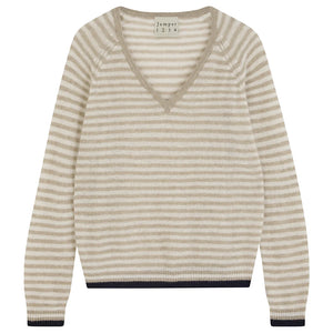 Jumper 1234 Tipped Little Stripe Vee in Light Brown
