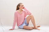 Jumper 1234 Tipped Little Stripe Vee in Pink