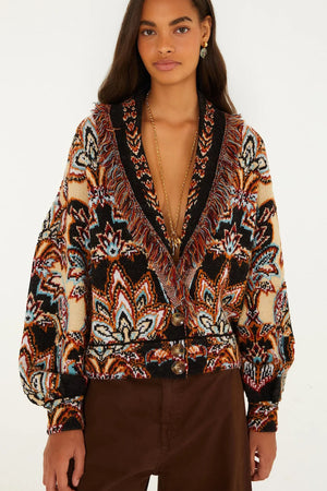 Farm Rio Tapestry Dream Cardigan MULBERRY