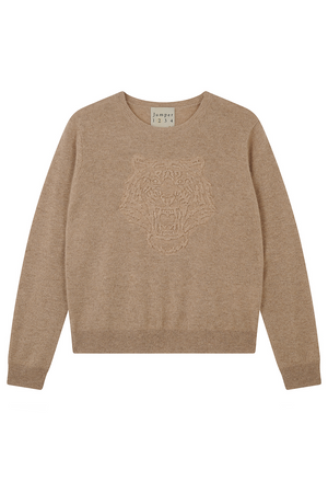 Jumper 1234 Embossed Tiger Crew in Almond
