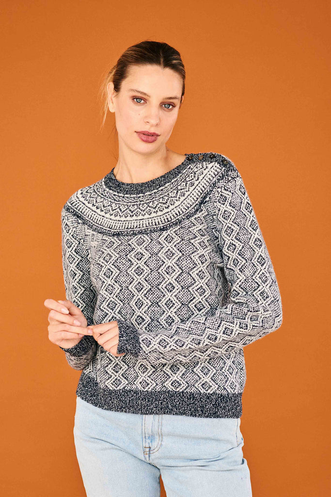 Jumper 1234 Jacquard Yoke Crew in Navy