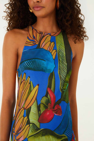 Farm Rio Banana Grapes Sleeveless Maxi Dress BLUE