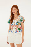 Farm Rio Garden Of Life Scarf Short Sleeve Blouse