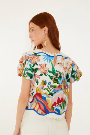 Farm Rio Garden Of Life Scarf Short Sleeve Blouse