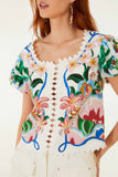 Farm Rio Garden Of Life Scarf Short Sleeve Blouse