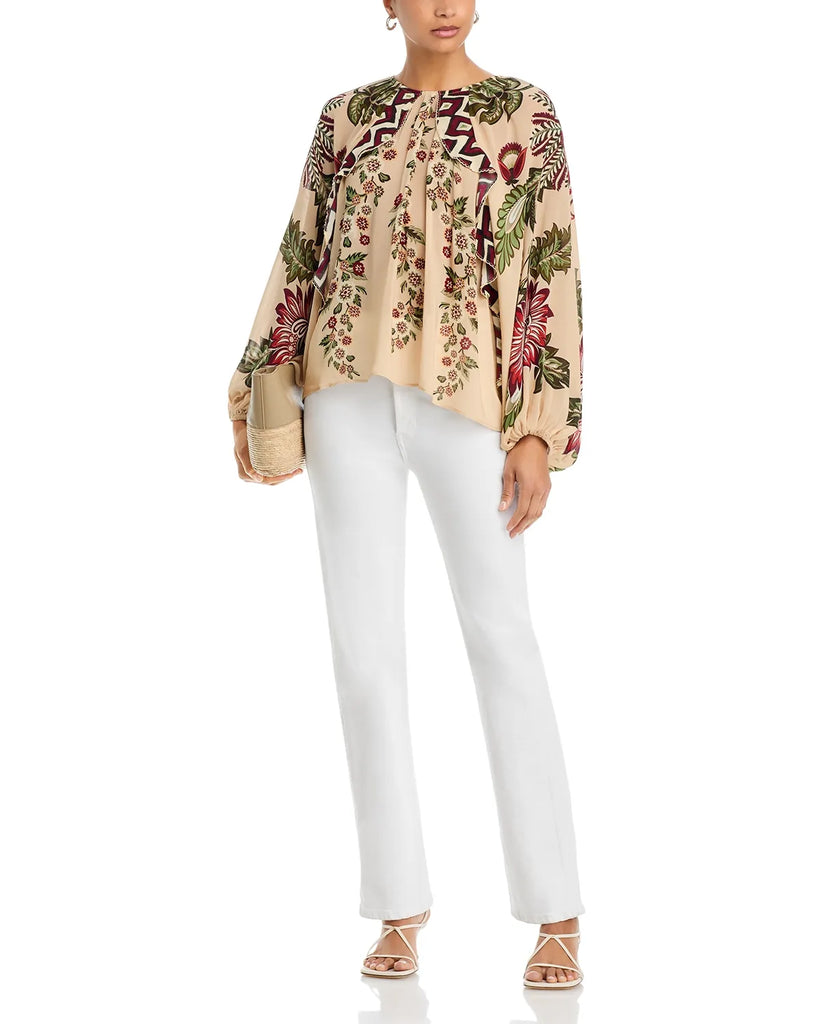 Farm Rio Ligia Floral Cascade Blouse in Beige