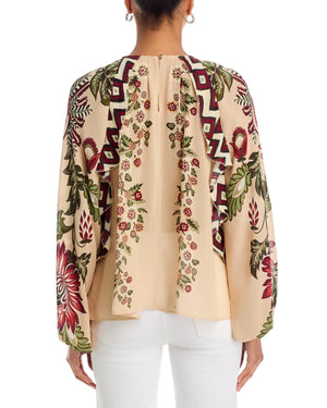 Farm Rio Ligia Floral Cascade Blouse in Beige