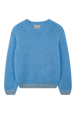 Jumper 1234 Hand Knit Contrast Crew in Blue