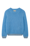 Jumper 1234 Hand Knit Contrast Crew in Blue