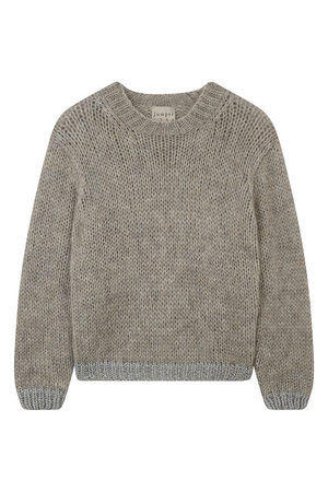 Jumper 1234 Hand Knit Contrast Crew in Light Grey