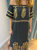 Kori Strapless Feather Midi Dress in Charcoal Gold